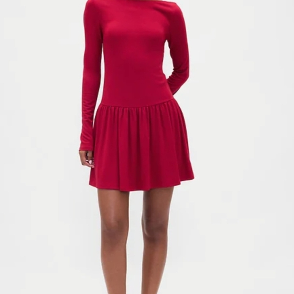 GAP  Red Dropped Waist Knit Long Sleeve Mini Dress